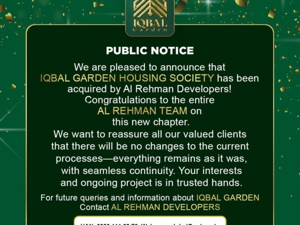 Iqbal Garden has been official took up by Al Rehman Developers